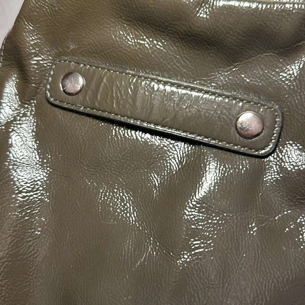 Coach Madison Sabrina Satchel Olive Green/Gray Authentic Patent Leather Purse